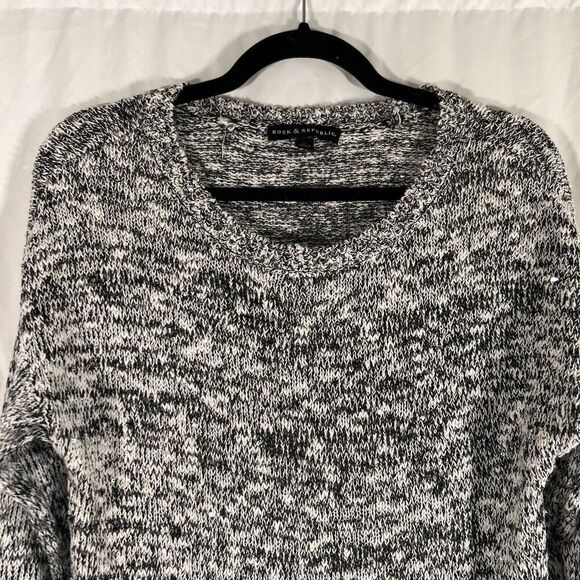Rock Republic Sweater Women's Medium White Black Knit Sequin Round Neck Pullover - Picture 2 of 9